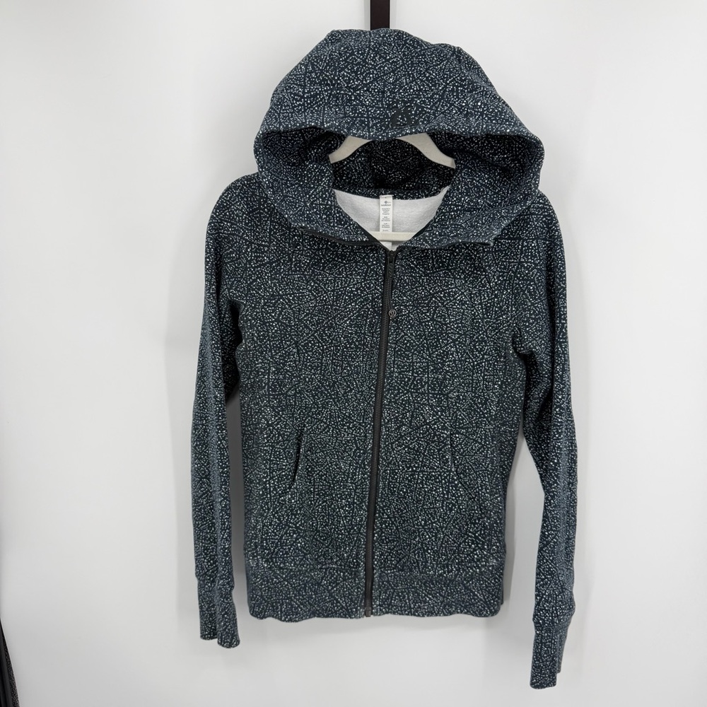 Lululemon black white‎ Night View hooded scuba jacket sz 4 full zip fleece